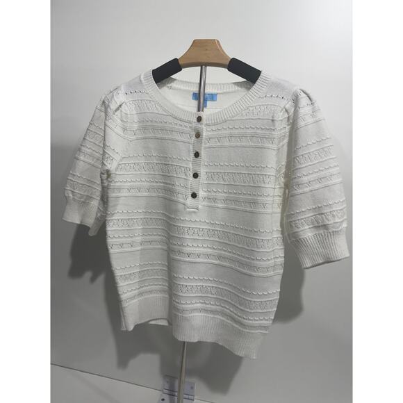 Draper James White Knit Short-Sleeve Sweater Top | Cropped Fit | Size Small - Picture 2 of 6